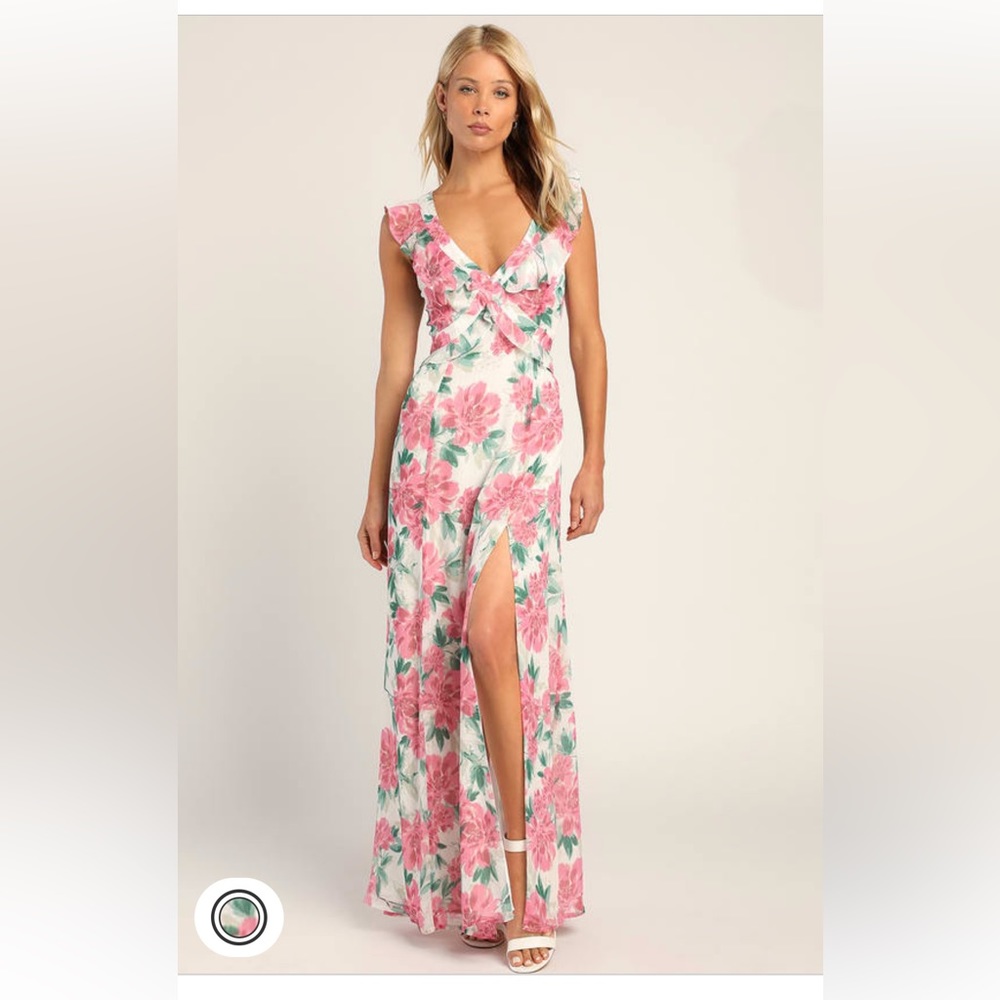 Lulus Sensational Spring White Floral Print Ruffled Maxi Dress